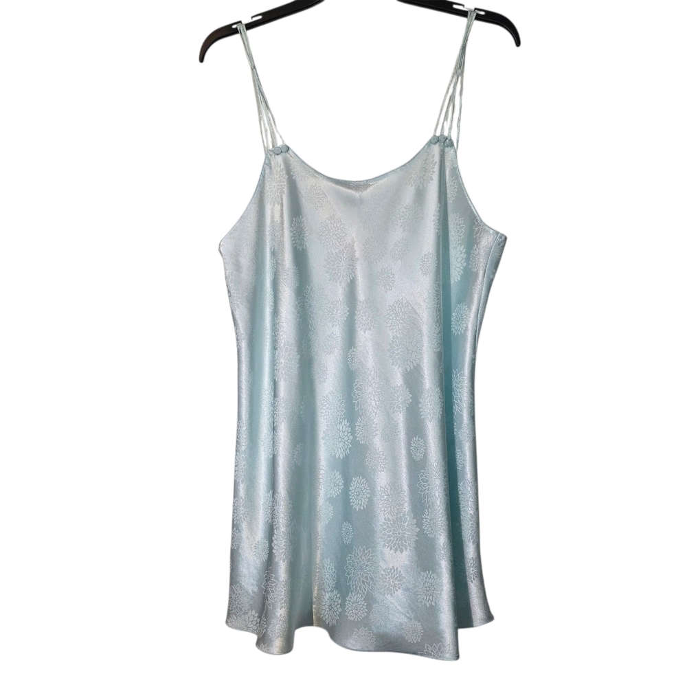 Vintage Oscar De La Renta Baby Blue Floral Slip Dress Chemise L EUC Pink Label
